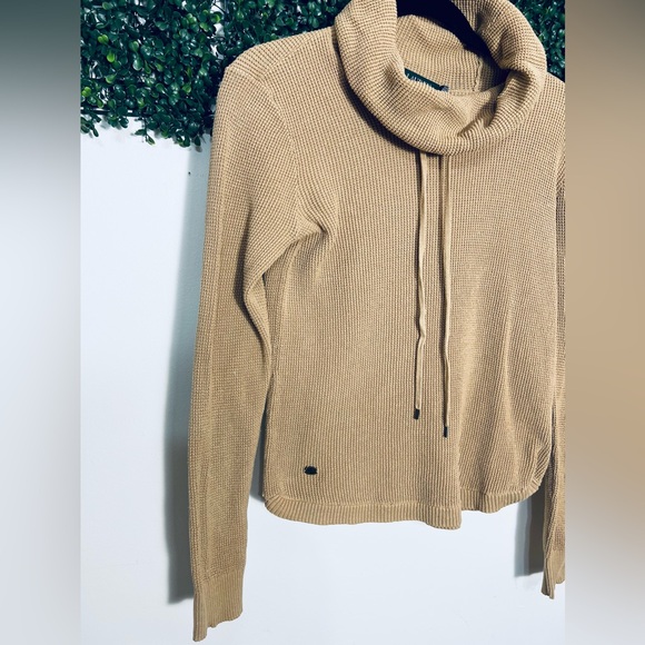 LAUREN RALPH LAUREN 100% Cotton Khaki Waffle Knit Cowl Neck Sweater, Size Small - Picture 4 of 14